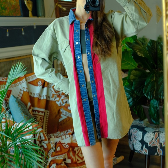 Vintage unique western snap button up, quality, classic colors (red denim khaki) - Picture 3 of 15